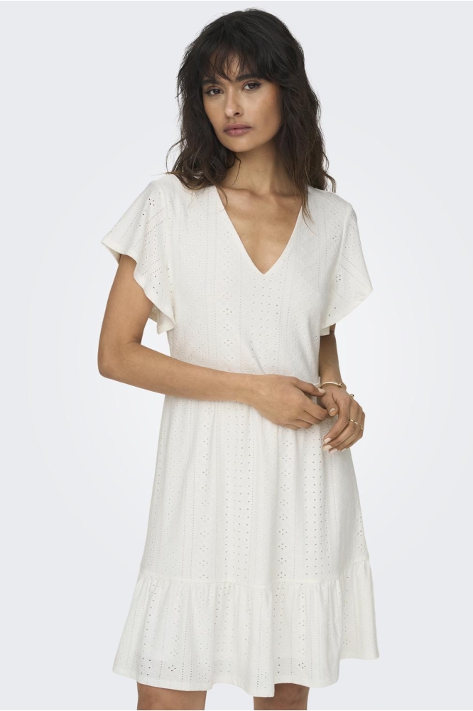 ONLSANDRA S/S V-NECK DRESS JRS 15289687 Cloud Dancer